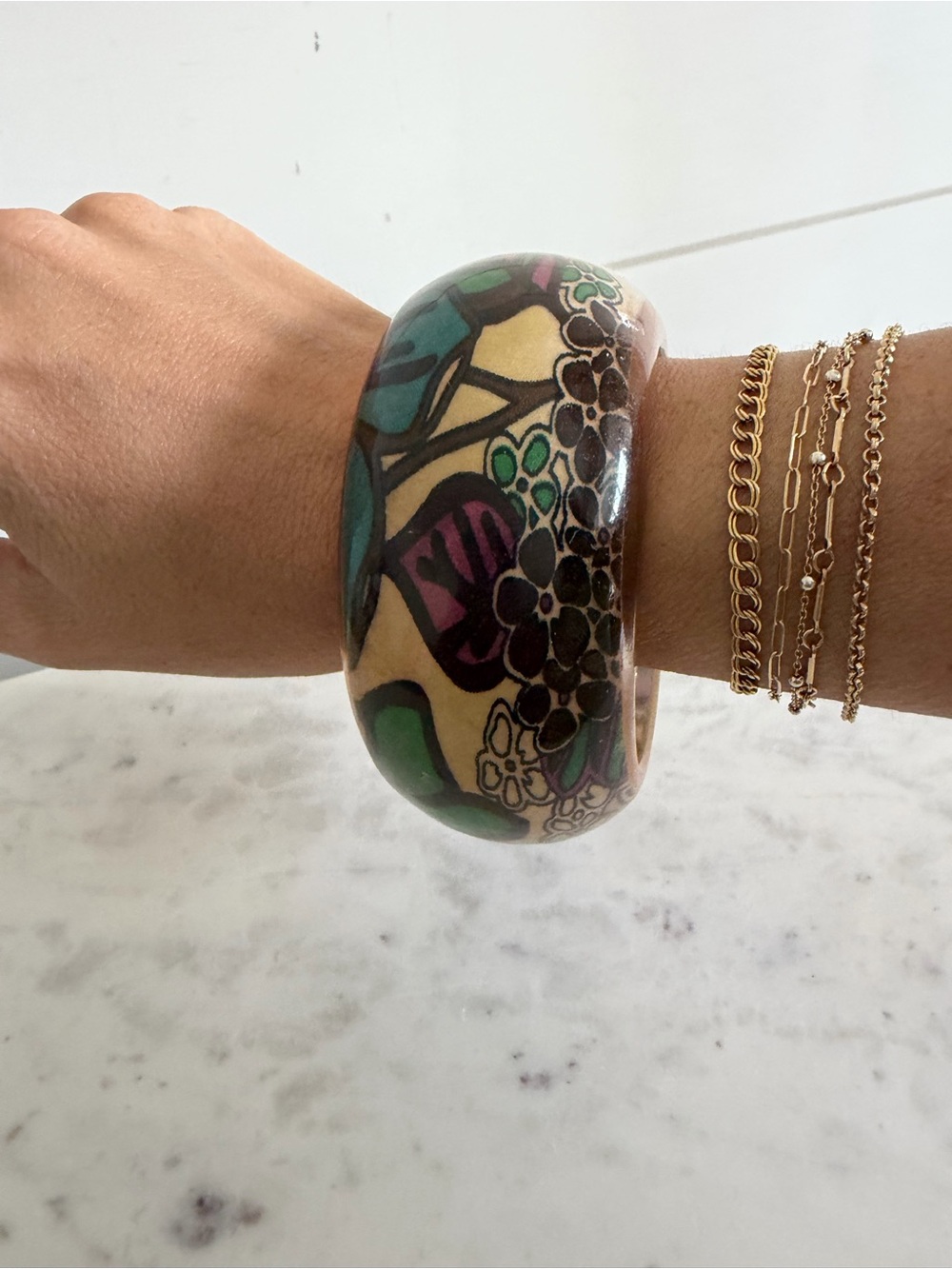 Chunky Vintage Melamine Bangle Boho BRACELET Floral Design